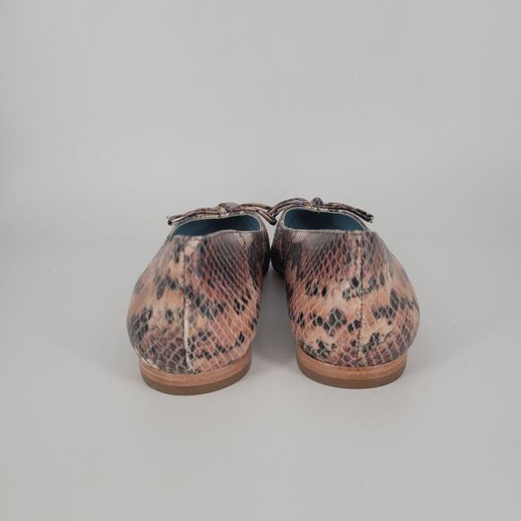 Frances Valentine Chocolate Brown Paige Snakeskin Embossed Leather Flats 8 - Picture 5 of 13